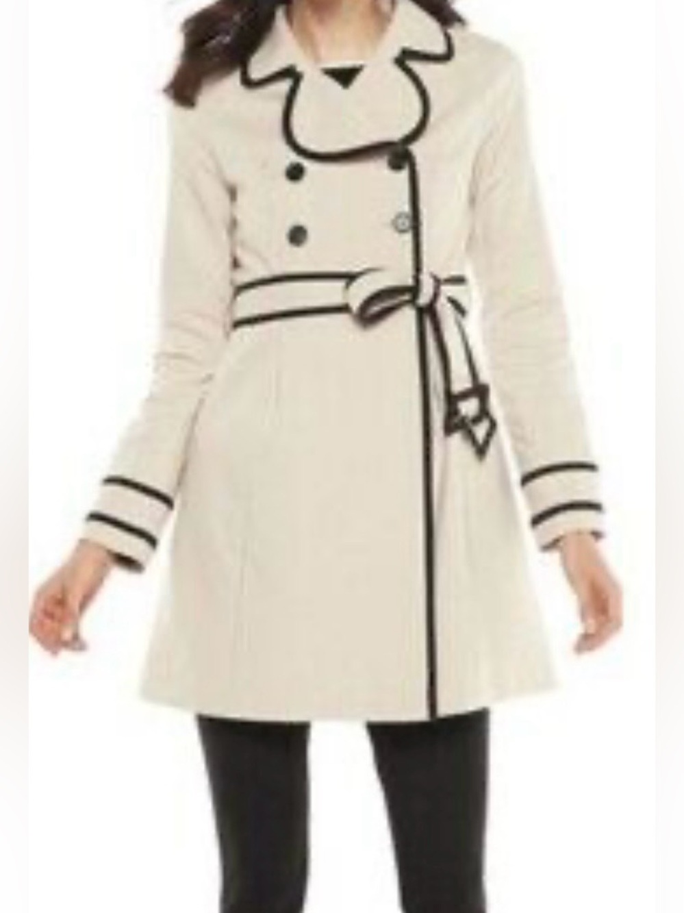 Elle Women’s Cream Trench Coat with Black Trim Size 4